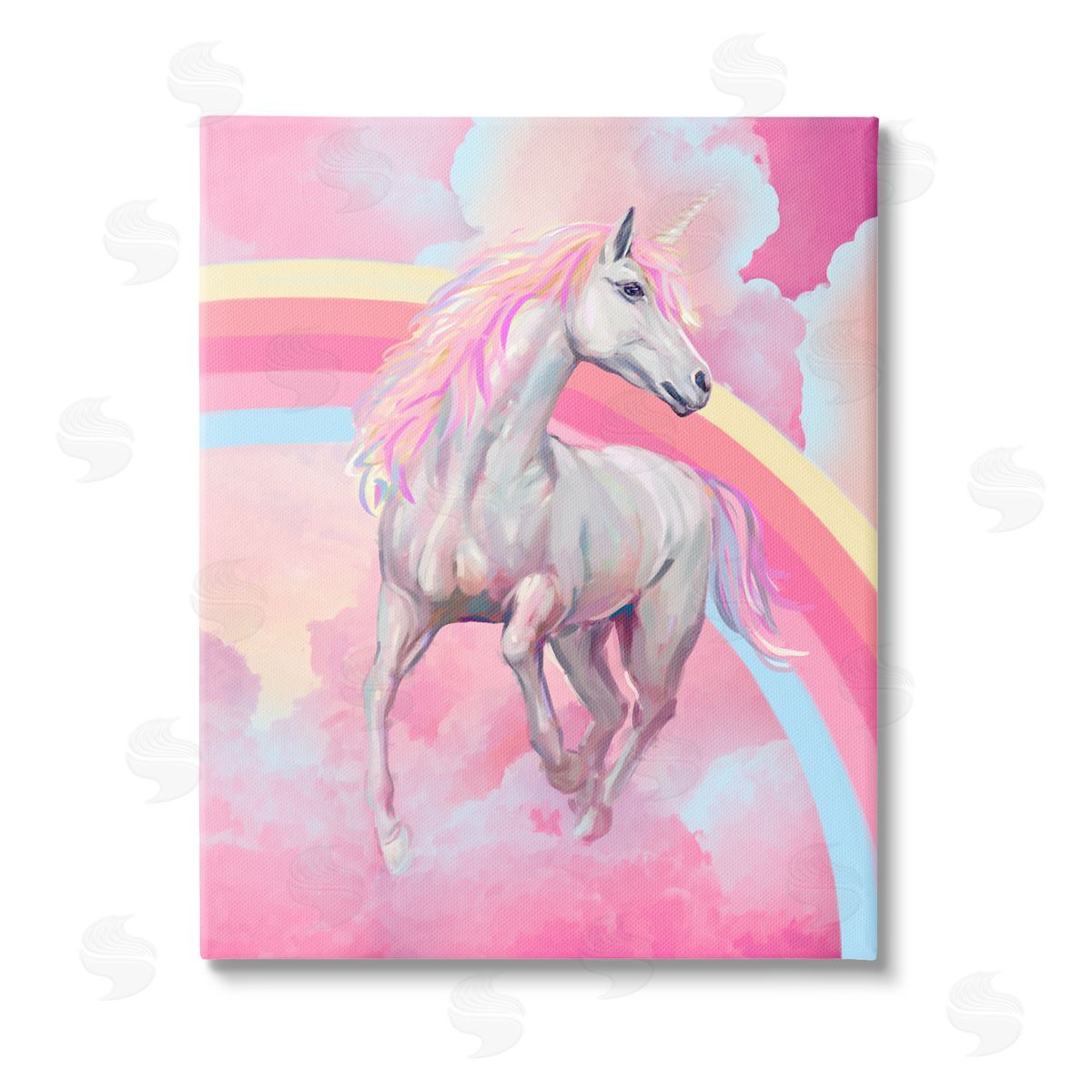 Ziwei Li Pink Unicorn & Clouds Stretched Canvas Wall Art Print