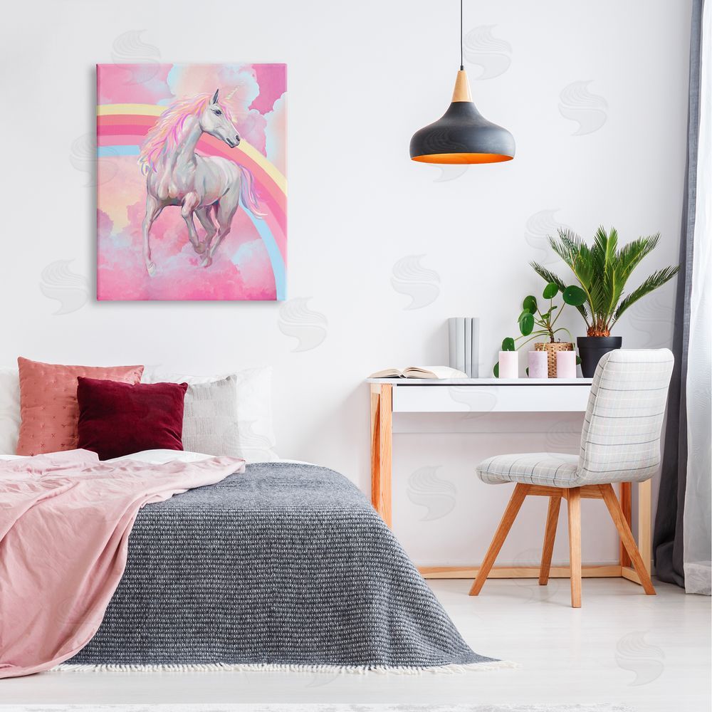 Ziwei Li Pink Unicorn & Clouds Canvas Wall Art Print in Room