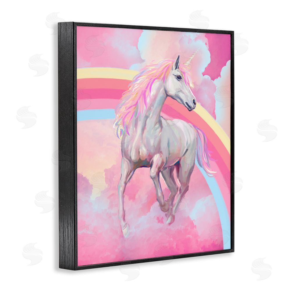 Ziwei Li Pink Unicorn & Clouds Black Framed Giclee Wall Art Print