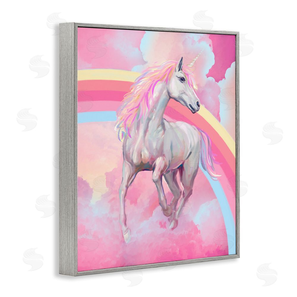 Ziwei Li Pink Unicorn & Clouds Gray Framed Giclee Wall Art Print