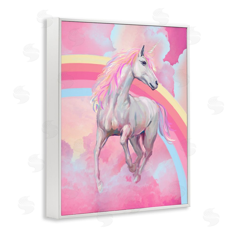 Ziwei Li Pink Unicorn & Clouds White Framed Giclee Wall Art Print