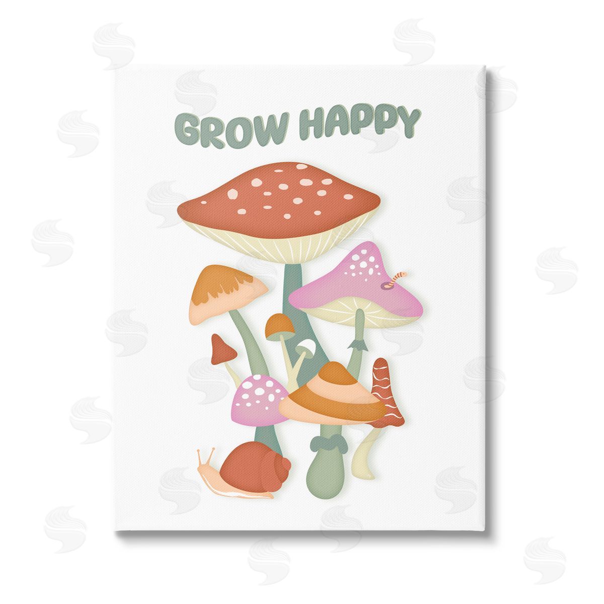 Martina Pavlova Grow Happy Retro Mushrooms Stretched Canvas Wall Art Print