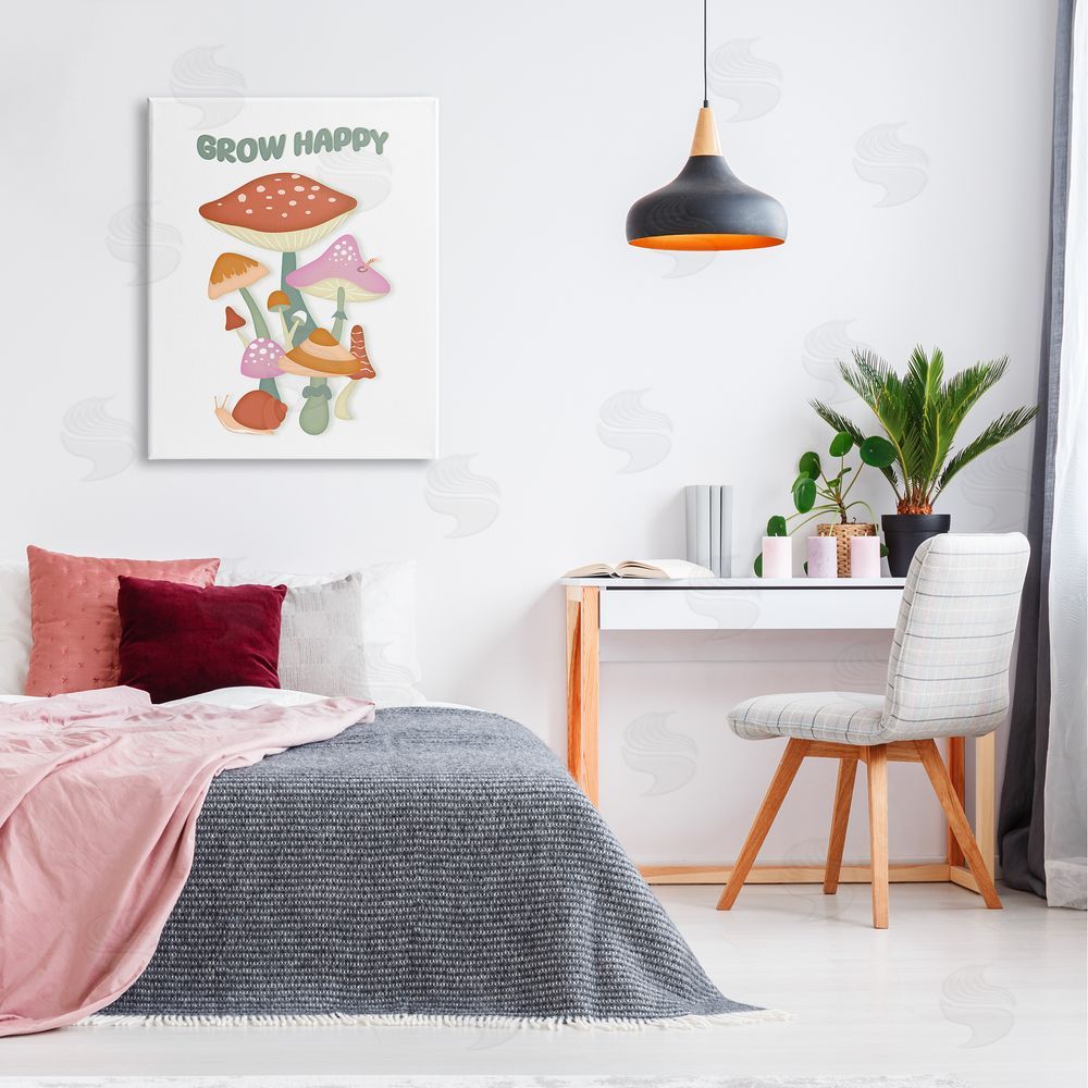 Martina Pavlova Grow Happy Retro Mushrooms Canvas Wall Art Print in Room