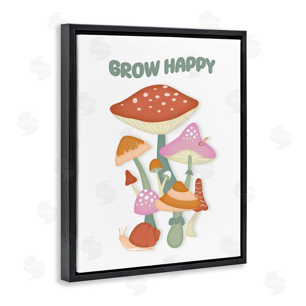Martina Pavlova Grow Happy Retro Mushrooms Black Floating Frame Canvas Wall Art Print