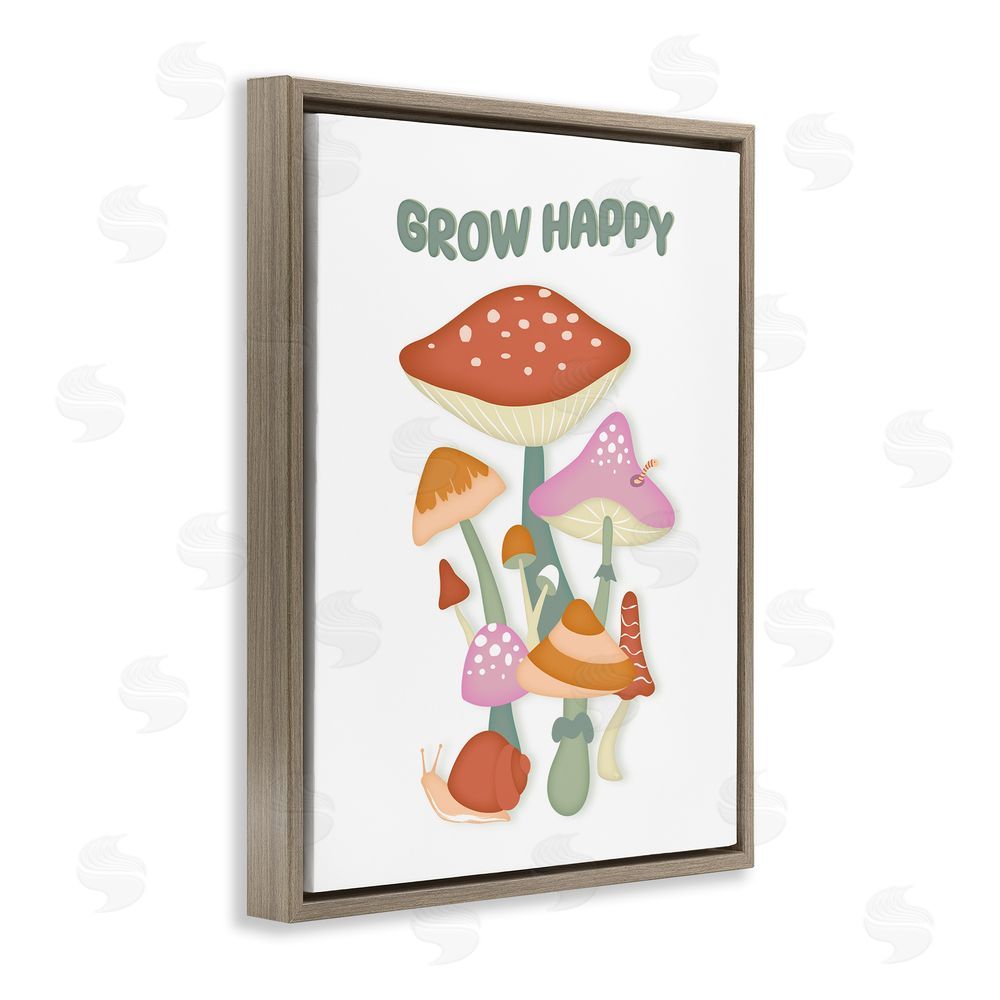Martina Pavlova Grow Happy Retro Mushrooms Brown Floating Frame Canvas Wall Art Print
