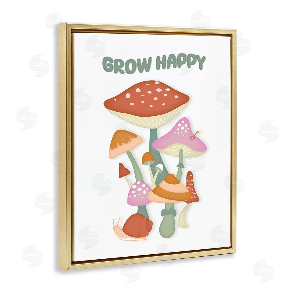 Martina Pavlova Grow Happy Retro Mushrooms Gold Floating Frame Canvas Wall Art Print