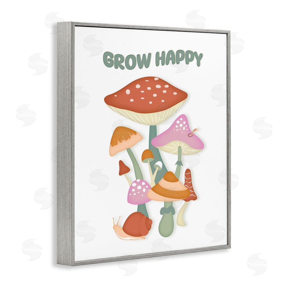 Martina Pavlova Grow Happy Retro Mushrooms Gray Framed Giclee Wall Art Print