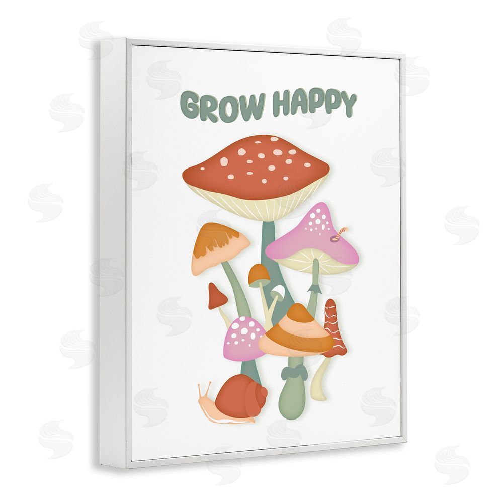 Martina Pavlova Grow Happy Retro Mushrooms White Framed Giclee Wall Art Print