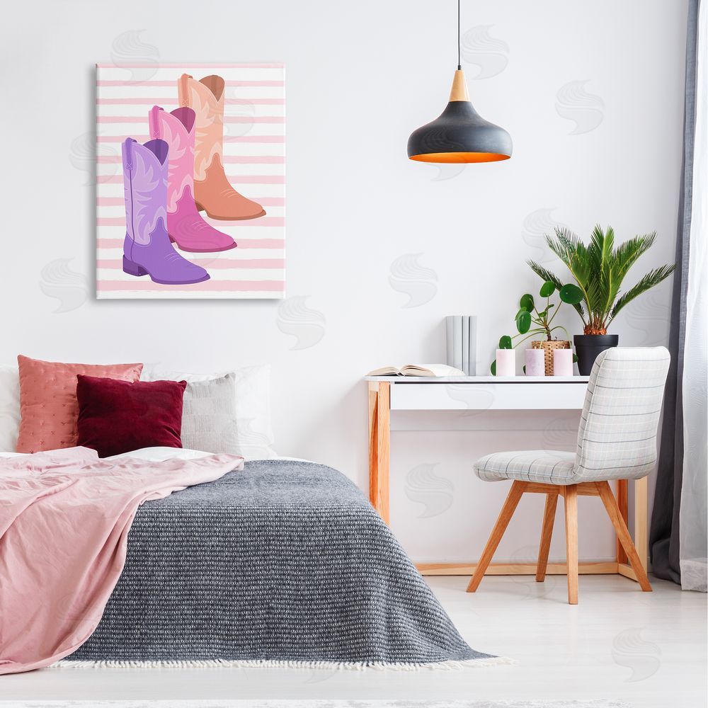 Martina Pavlova Striped Pastel Cowgirl Boots Canvas Wall Art Print in Room