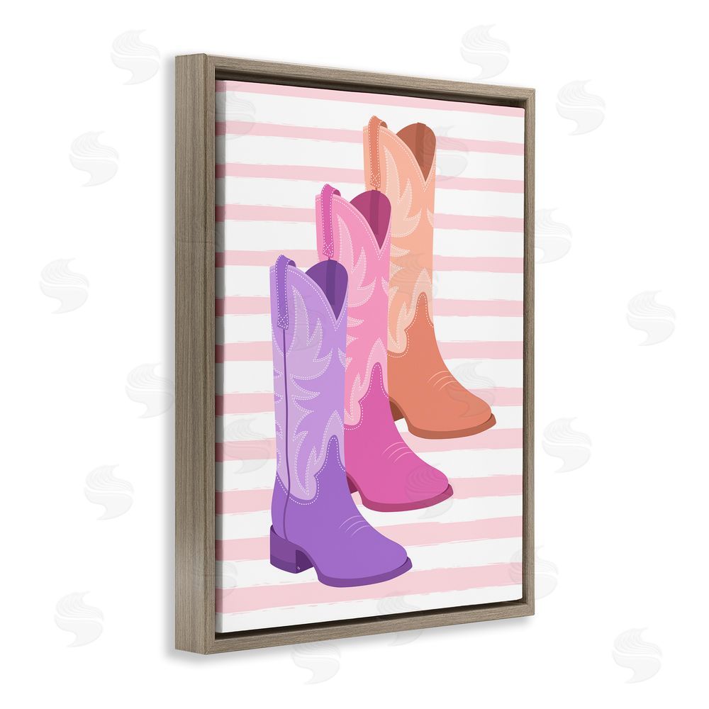 Martina Pavlova Striped Pastel Cowgirl Boots Brown Floating Frame Canvas Wall Art Print