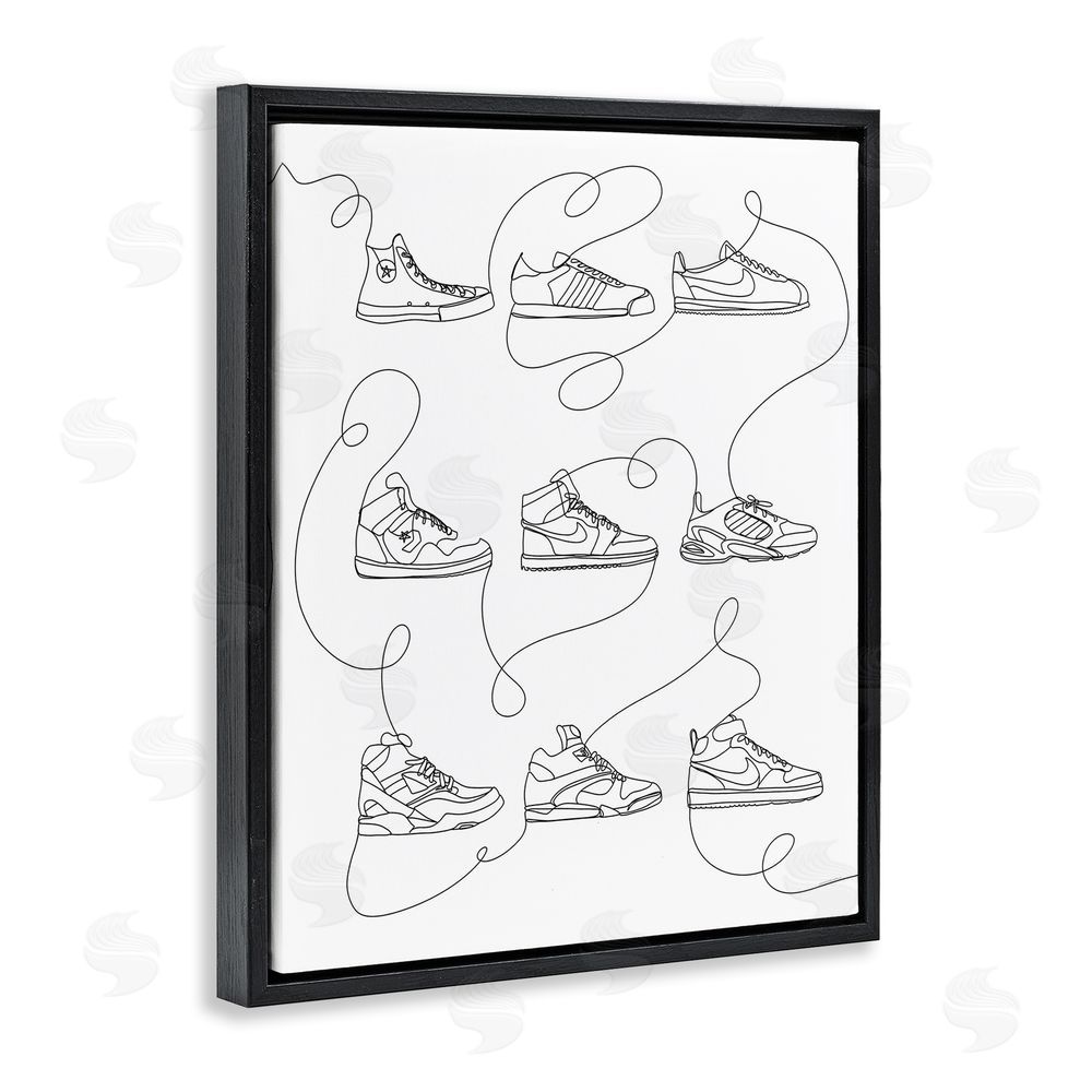 Kamdon Kreations Line Doodle Sneakers Black Floating Frame Canvas Wall Art Print