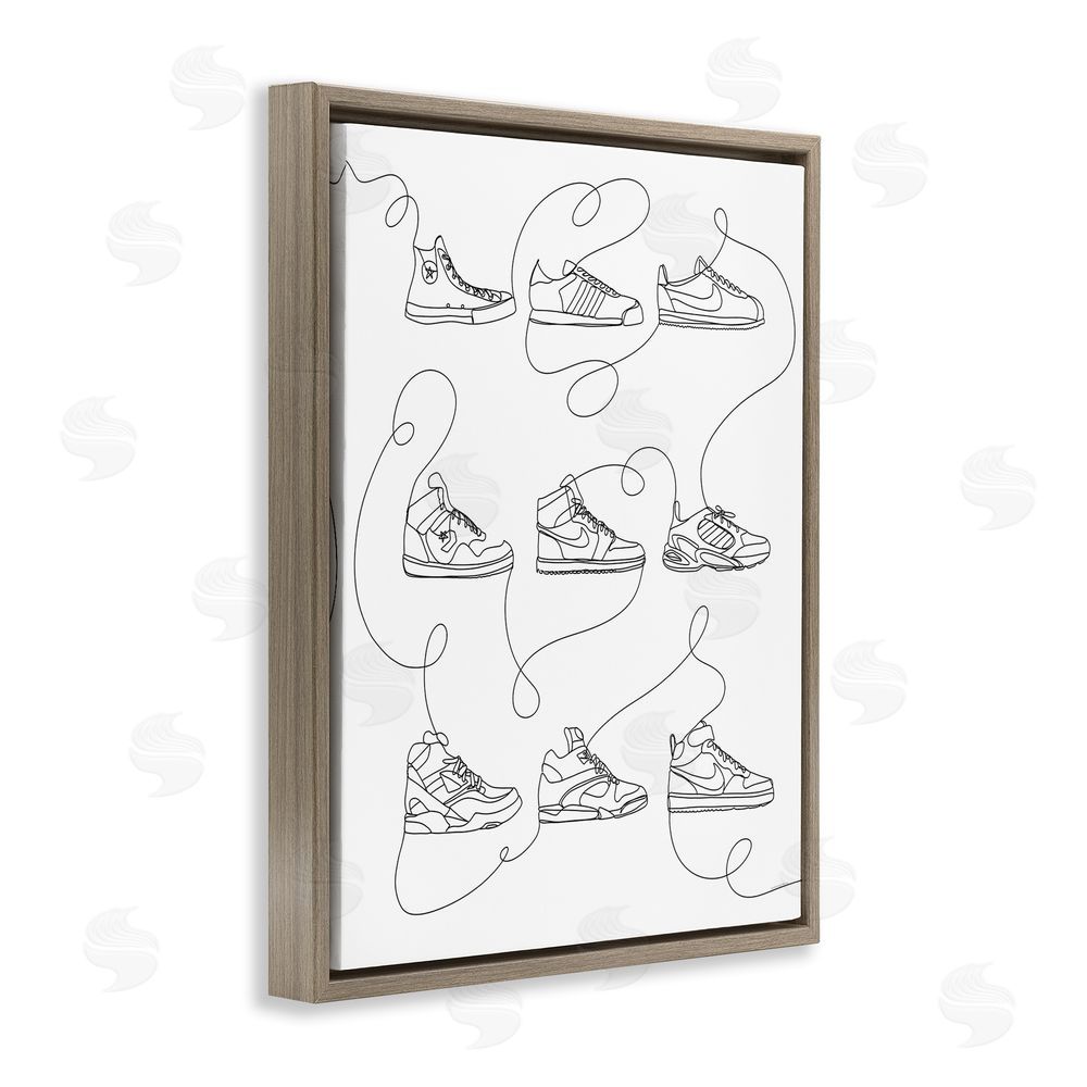 Kamdon Kreations Line Doodle Sneakers Brown Floating Frame Canvas Wall Art Print