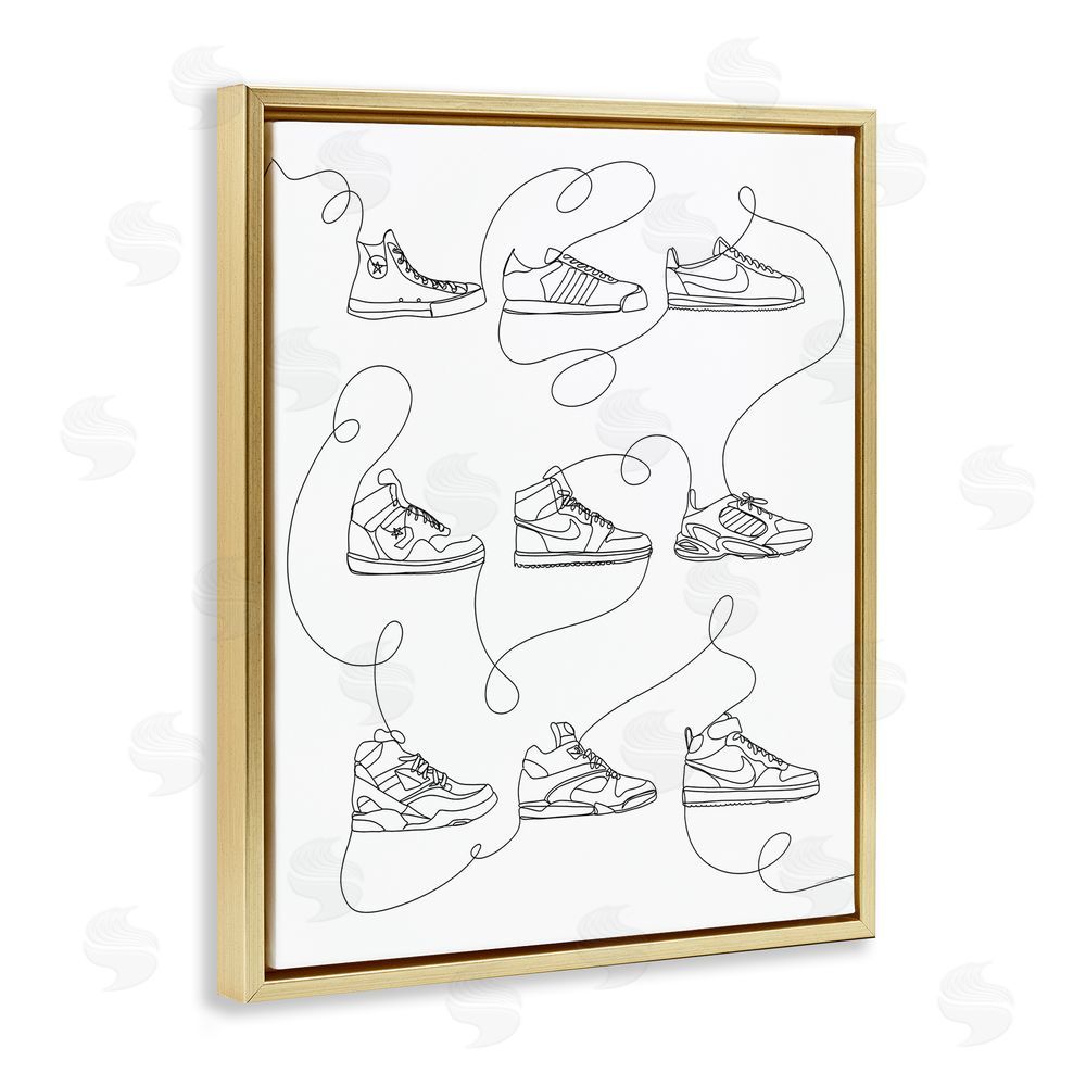 Kamdon Kreations Line Doodle Sneakers Gold Floating Frame Canvas Wall Art Print