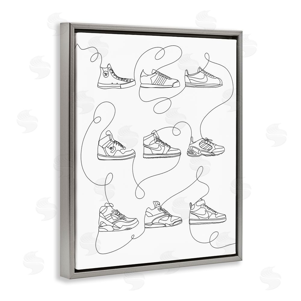 Kamdon Kreations Line Doodle Sneakers Grey Floating Frame Canvas Wall Art Print