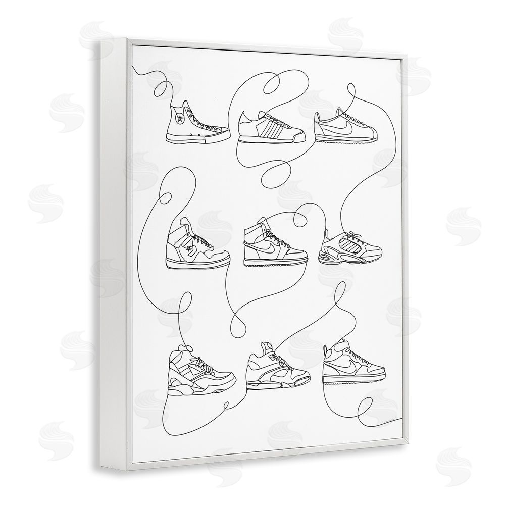 Kamdon Kreations Line Doodle Sneakers White Framed Giclee Wall Art Print