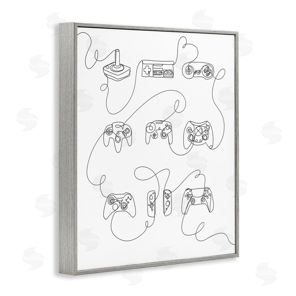 Kamdon Kreations Line Doodle Gaming Controllers Gray Framed Giclee Wall Art Print