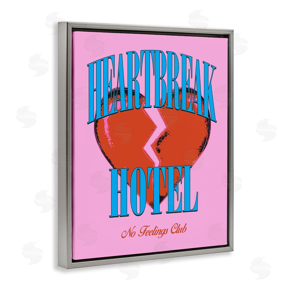 House of Lulu Vintage Heartbreak Hotel Grey Floating Frame Canvas Wall Art Print