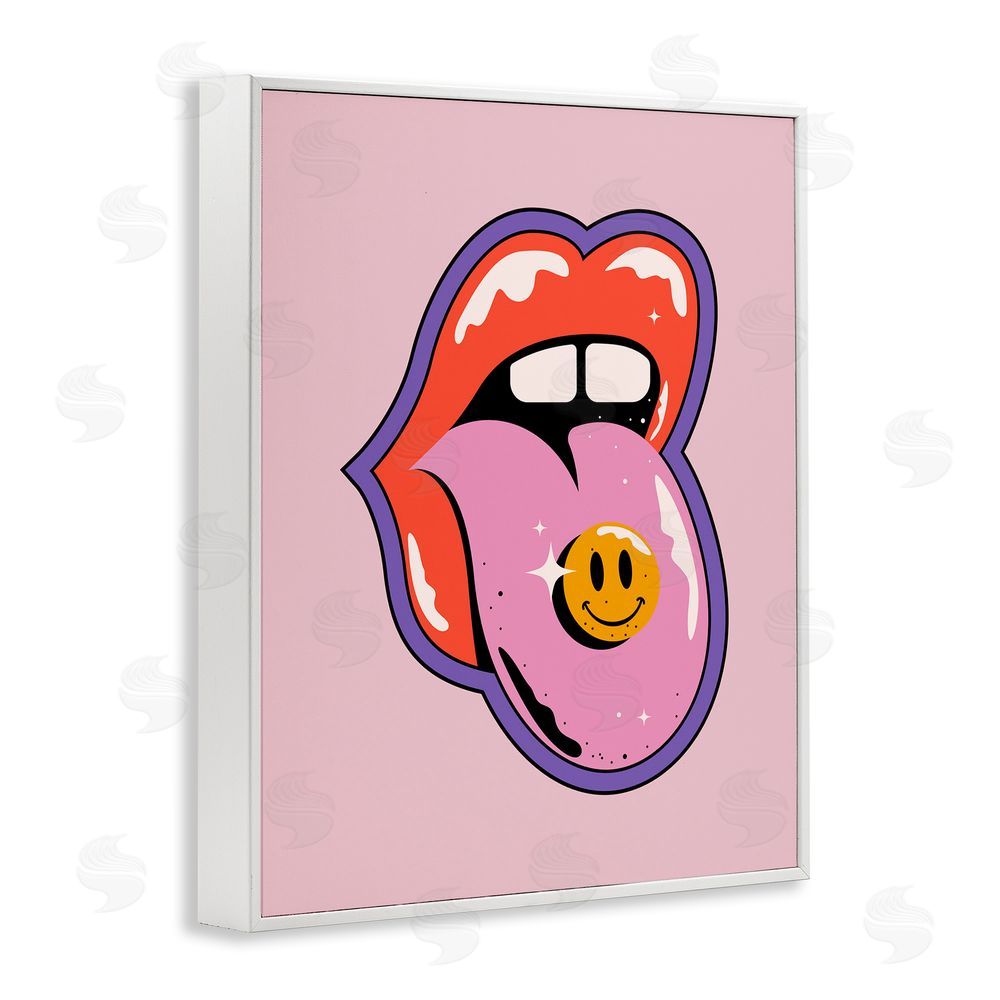 House of Lulu Retro Lips with Smiley White Framed Giclee Wall Art Print