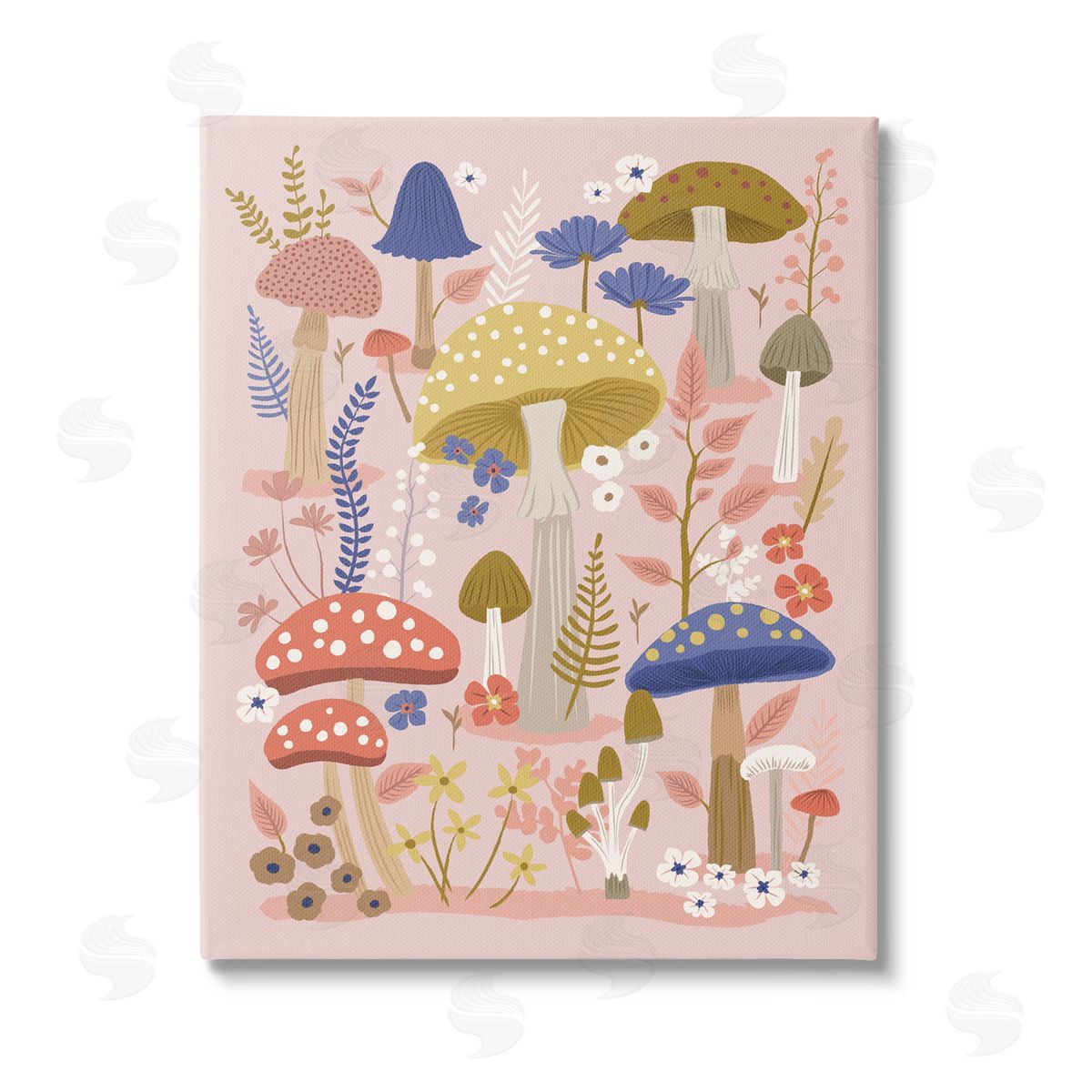 Lisa Perry Whitebutton Mushrooms & Botanical Pattern Stretched Canvas Wall Art Print
