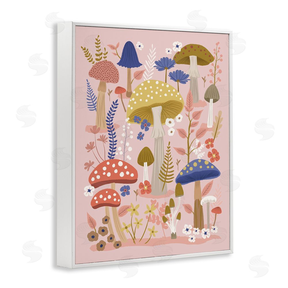 Lisa Perry Whitebutton Mushrooms & Botanical Pattern White Framed Giclee Wall Art Print