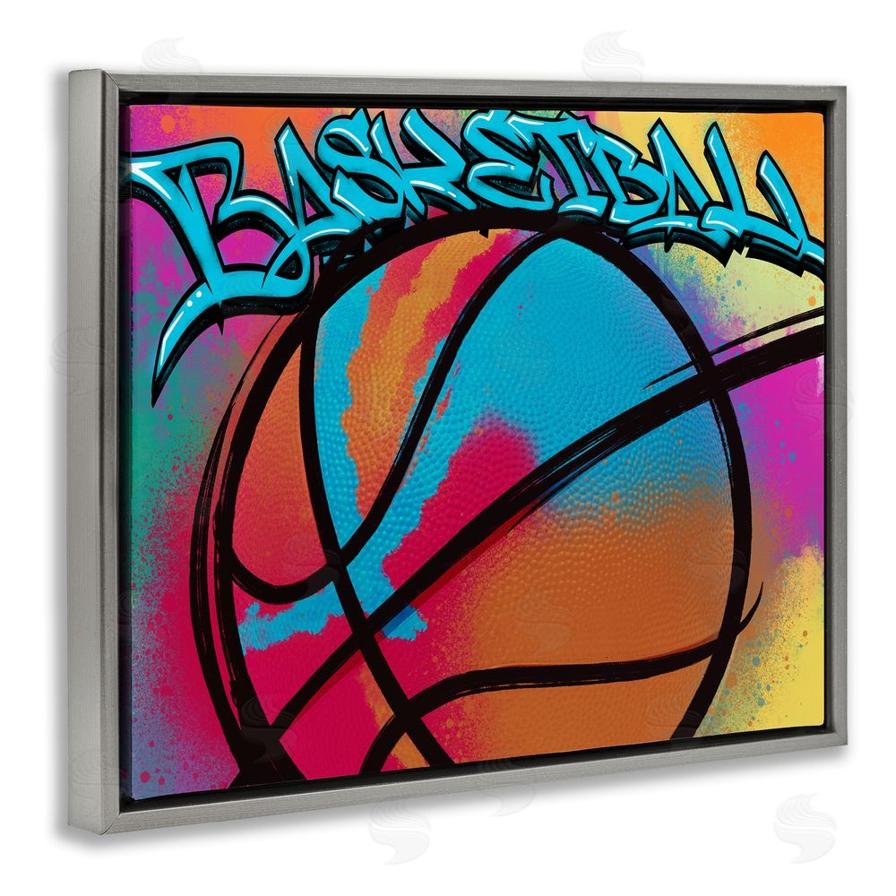 Marcus Prime Urban Sports Basketball Grey Floating Frame Canvas Wall Art Print