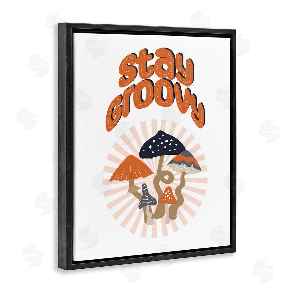 Martina Pavlova Stay Groovy Mushrooms Black Floating Frame Canvas Wall Art Print