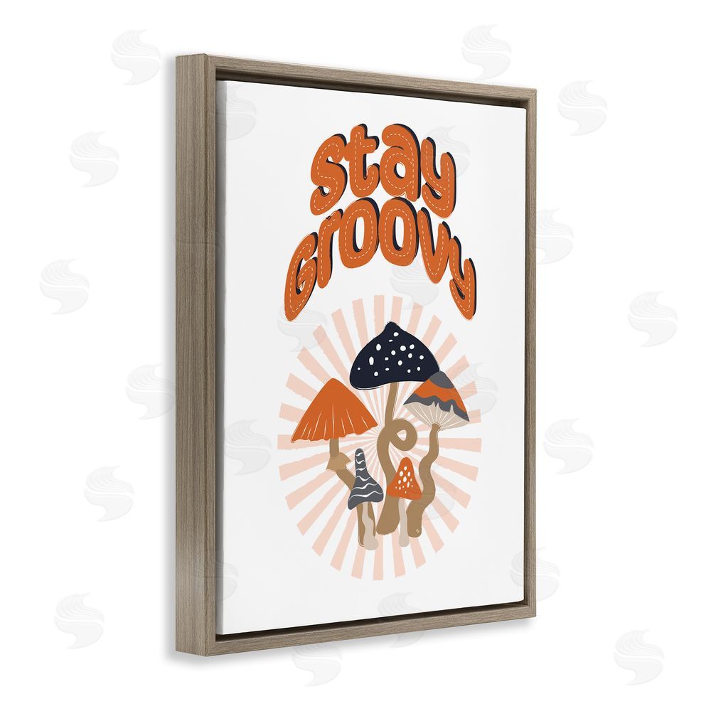 Martina Pavlova Stay Groovy Mushrooms Brown Floating Frame Canvas Wall Art Print