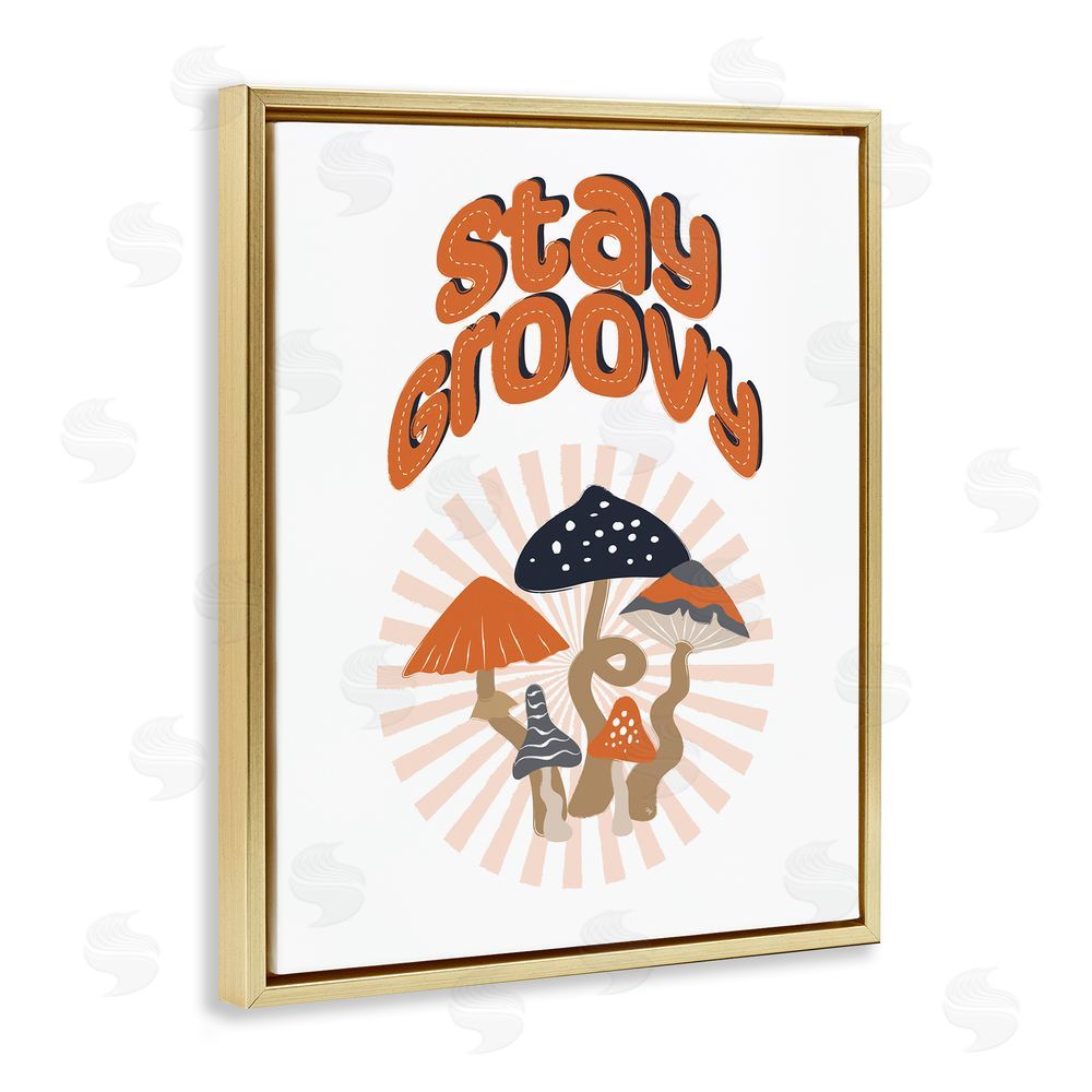Martina Pavlova Stay Groovy Mushrooms Gold Floating Frame Canvas Wall Art Print