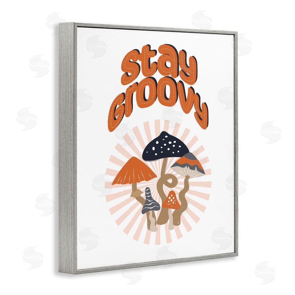 Martina Pavlova Stay Groovy Mushrooms Gray Framed Giclee Wall Art Print