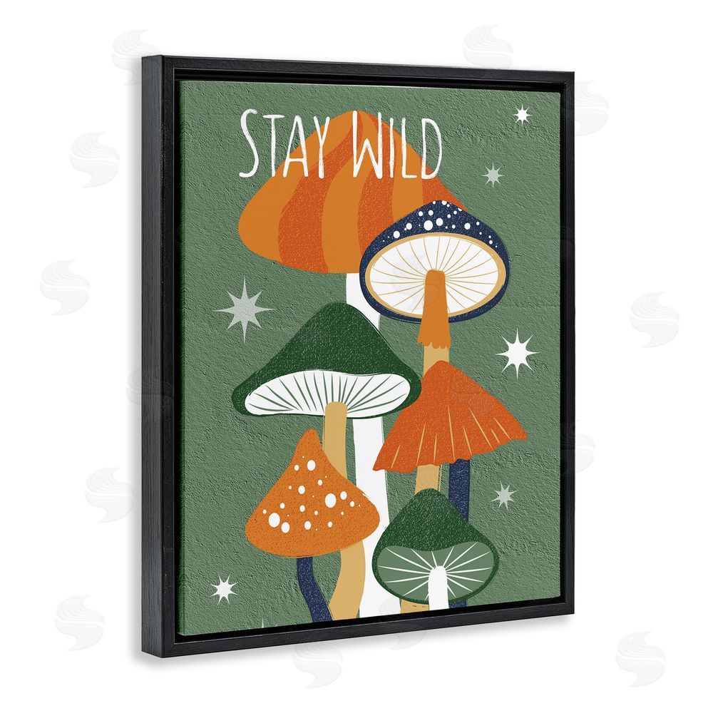 Martina Pavlova Stay Wild Mushrooms Pattern Black Floating Frame Canvas Wall Art Print