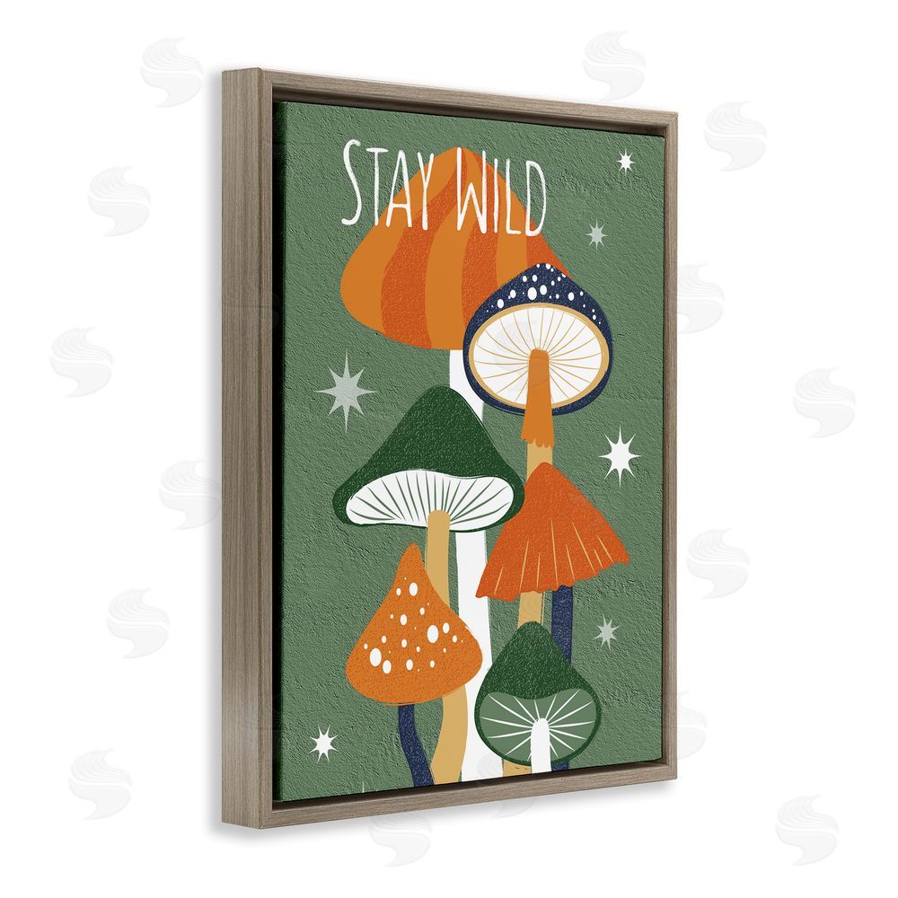 Martina Pavlova Stay Wild Mushrooms Pattern Brown Floating Frame Canvas Wall Art Print