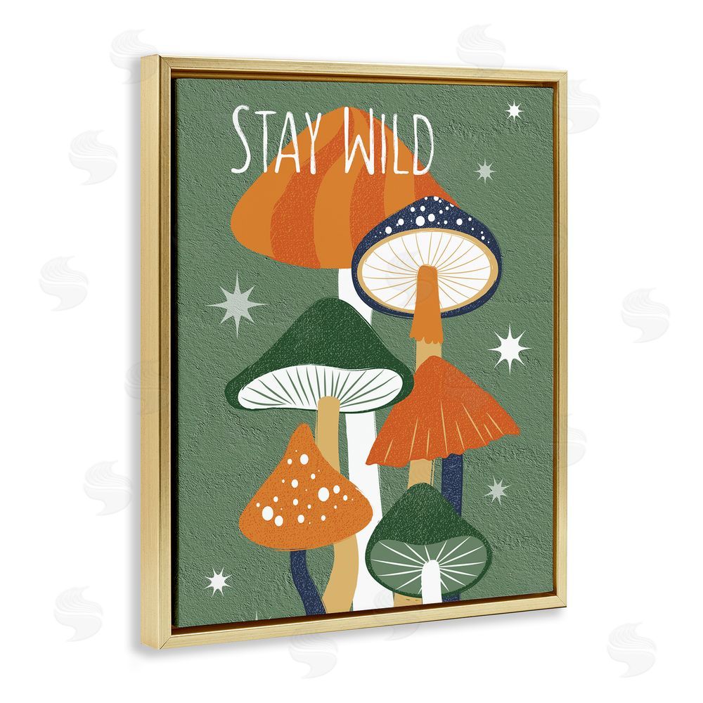 Martina Pavlova Stay Wild Mushrooms Pattern Gold Floating Frame Canvas Wall Art Print