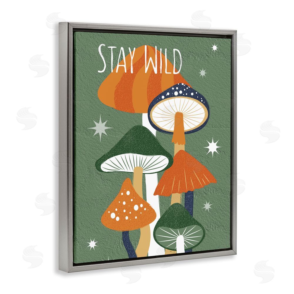 Martina Pavlova Stay Wild Mushrooms Pattern Grey Floating Frame Canvas Wall Art Print