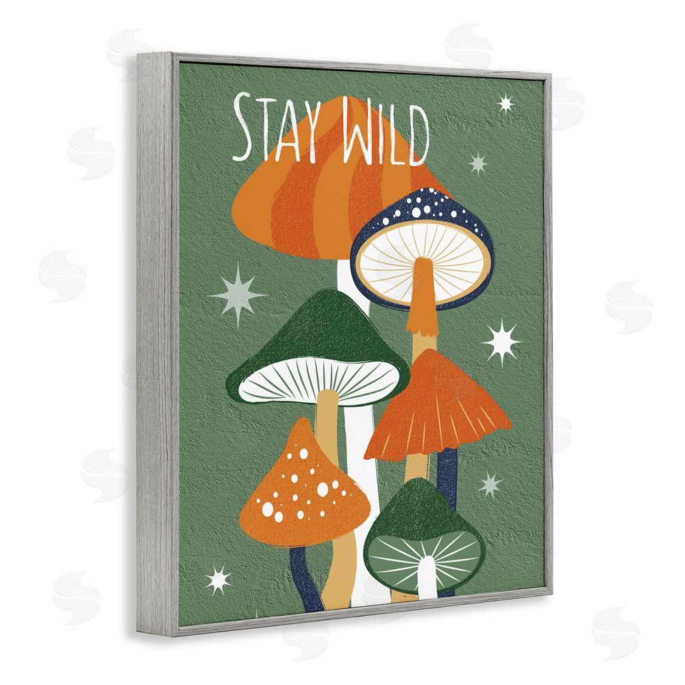 Martina Pavlova Stay Wild Mushrooms Pattern Gray Framed Giclee Wall Art Print