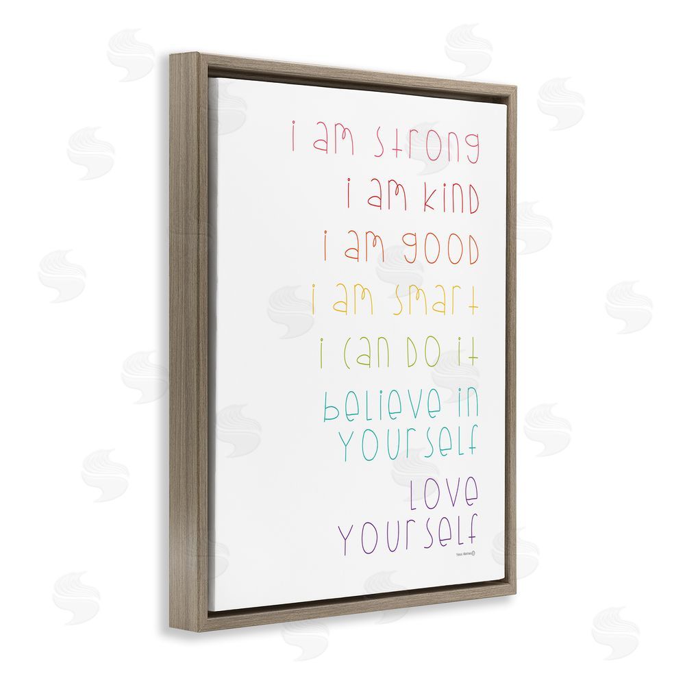 Yass Naffas Designs Love Yourself Confidence Phrases Brown Floating Frame Canvas Wall Art Print