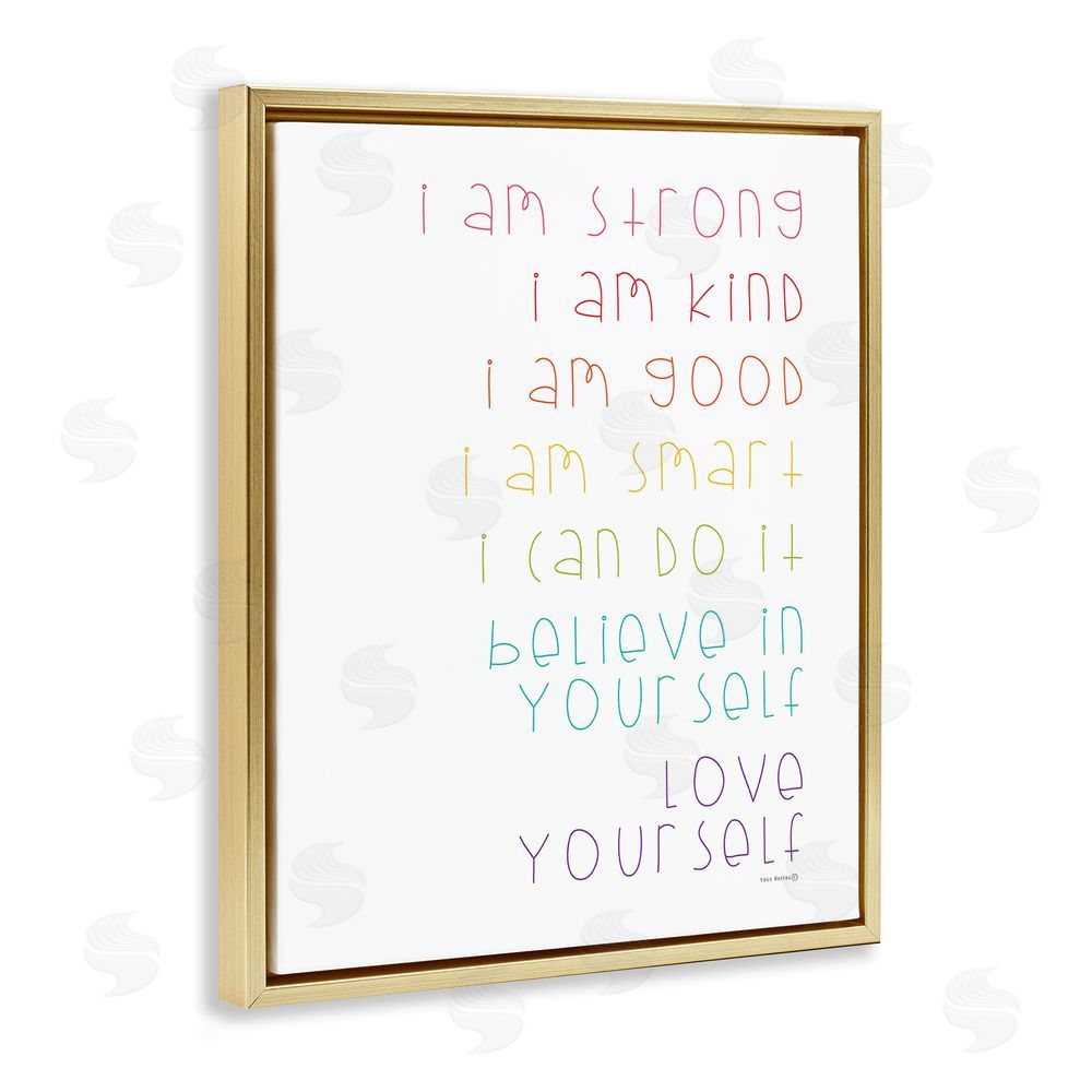 Yass Naffas Designs Love Yourself Confidence Phrases Gold Floating Frame Canvas Wall Art Print