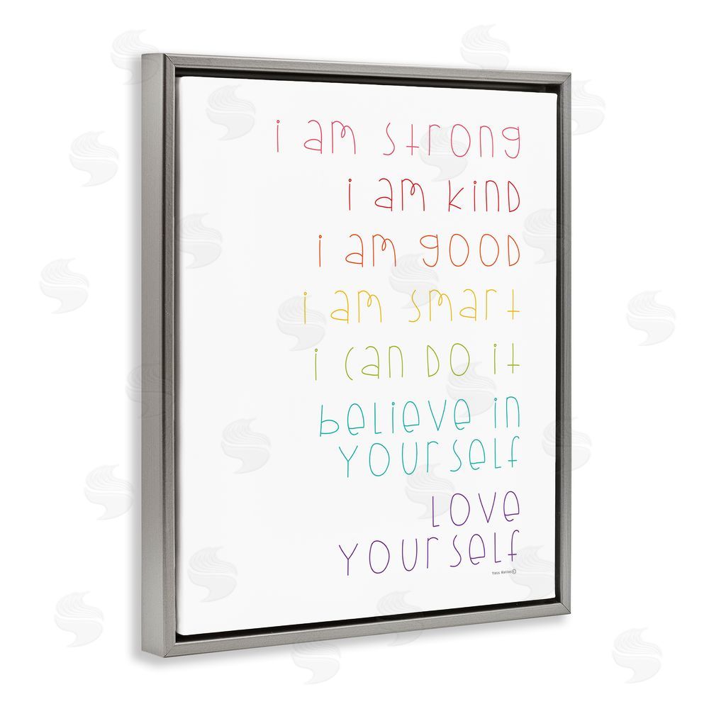 Yass Naffas Designs Love Yourself Confidence Phrases Grey Floating Frame Canvas Wall Art Print