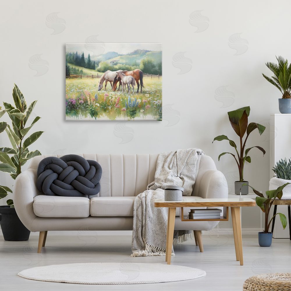 Ramona Murdock Horses in Spring Meadow Canvas Wall Art Print in Room