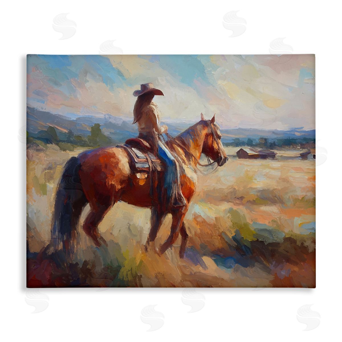 Ramona Murdock Cowgirl in Western Scene Stretched Canvas Wall Art Print