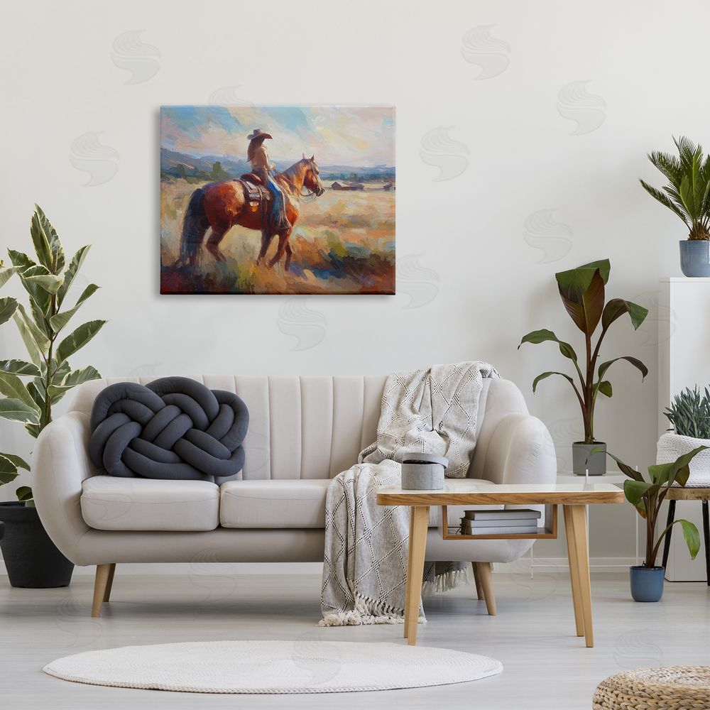 Ramona Murdock Cowgirl in Western Scene Canvas Wall Art Print in Room