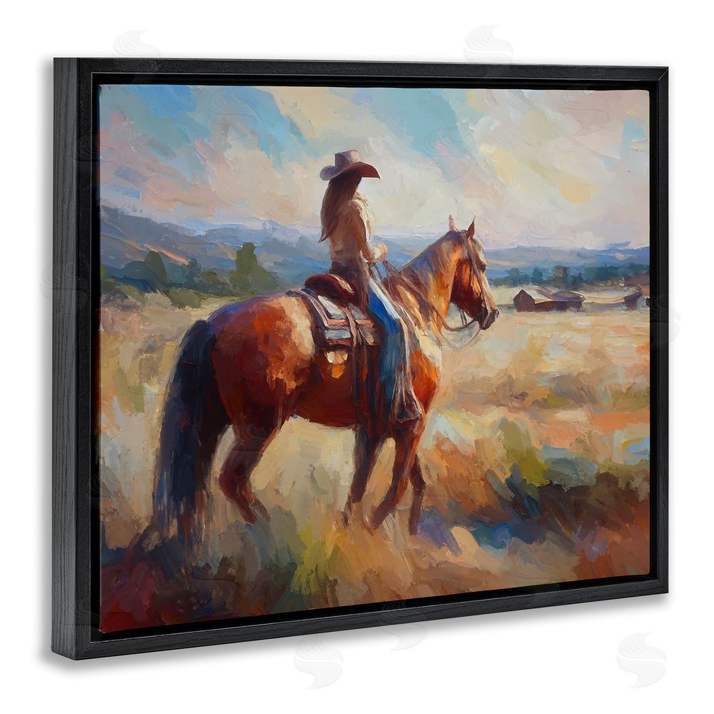 Ramona Murdock Cowgirl in Western Scene Black Floating Frame Canvas Wall Art Print
