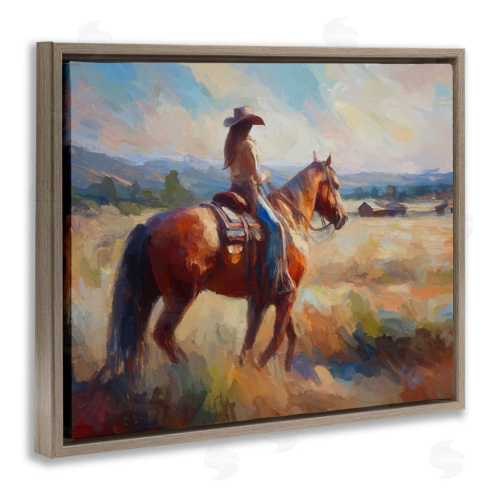 Ramona Murdock Cowgirl in Western Scene Brown Floating Frame Canvas Wall Art Print