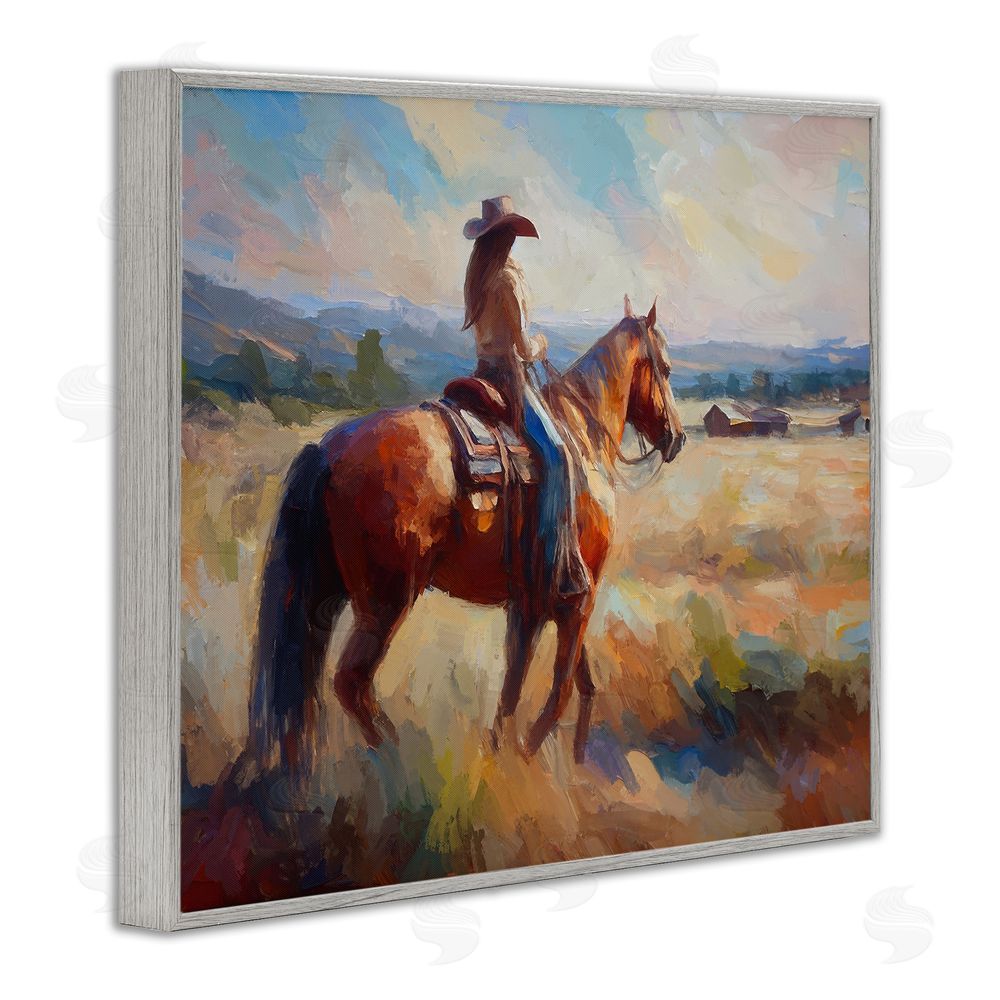 Ramona Murdock Cowgirl in Western Scene Gray Framed Giclee Wall Art Print