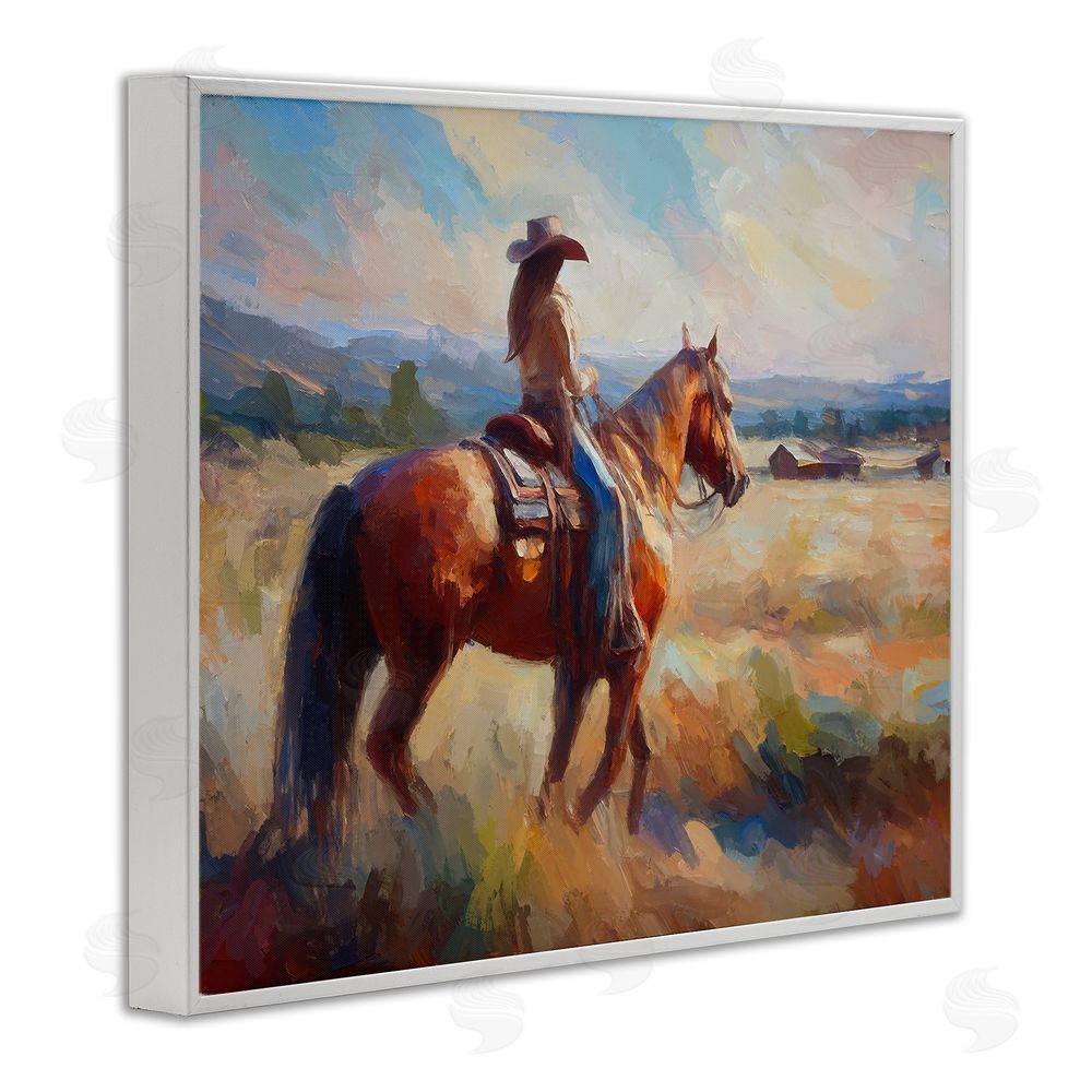 Ramona Murdock Cowgirl in Western Scene White Framed Giclee Wall Art Print