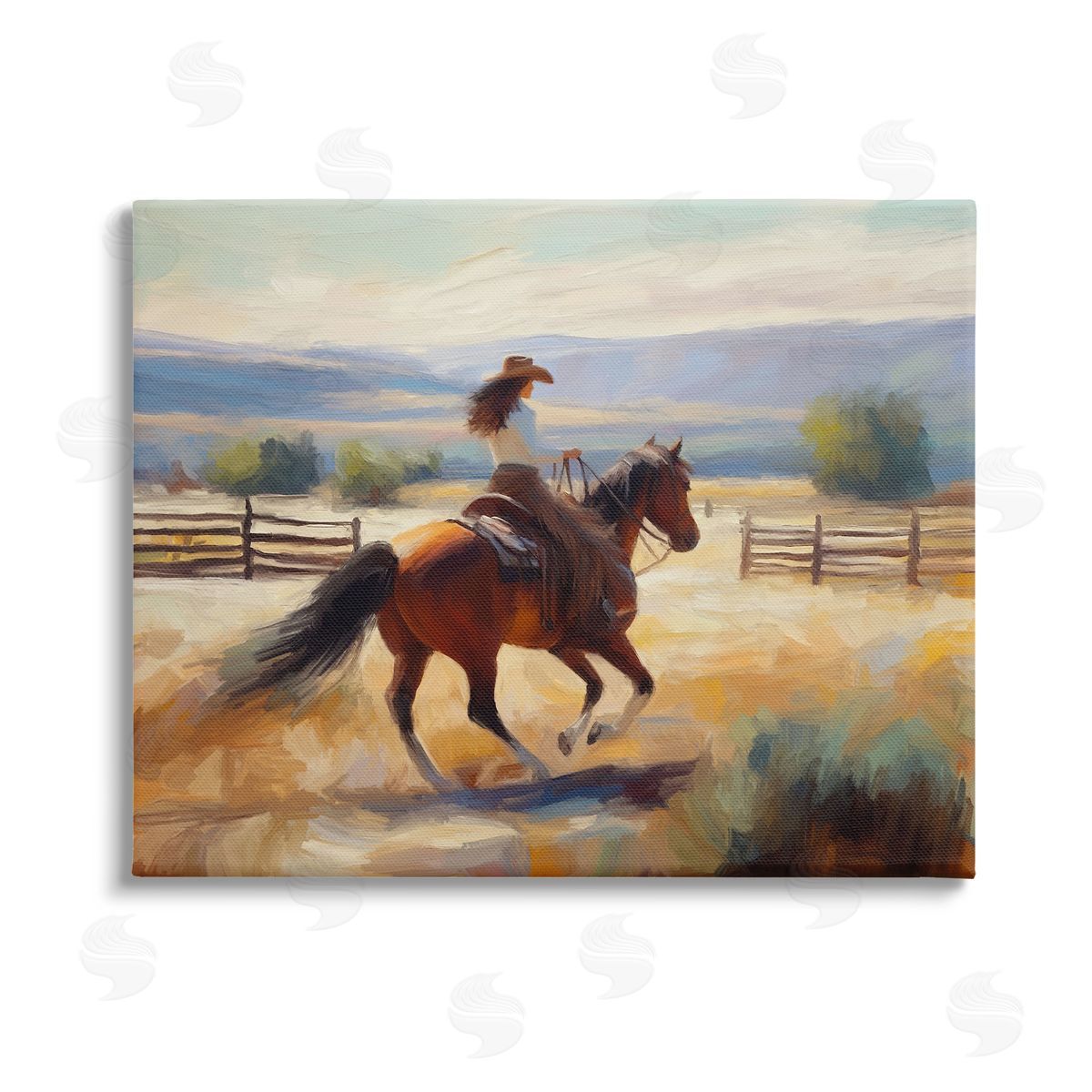 Ramona Murdock Galloping Cowgirl Landscape Stretched Canvas Wall Art Print