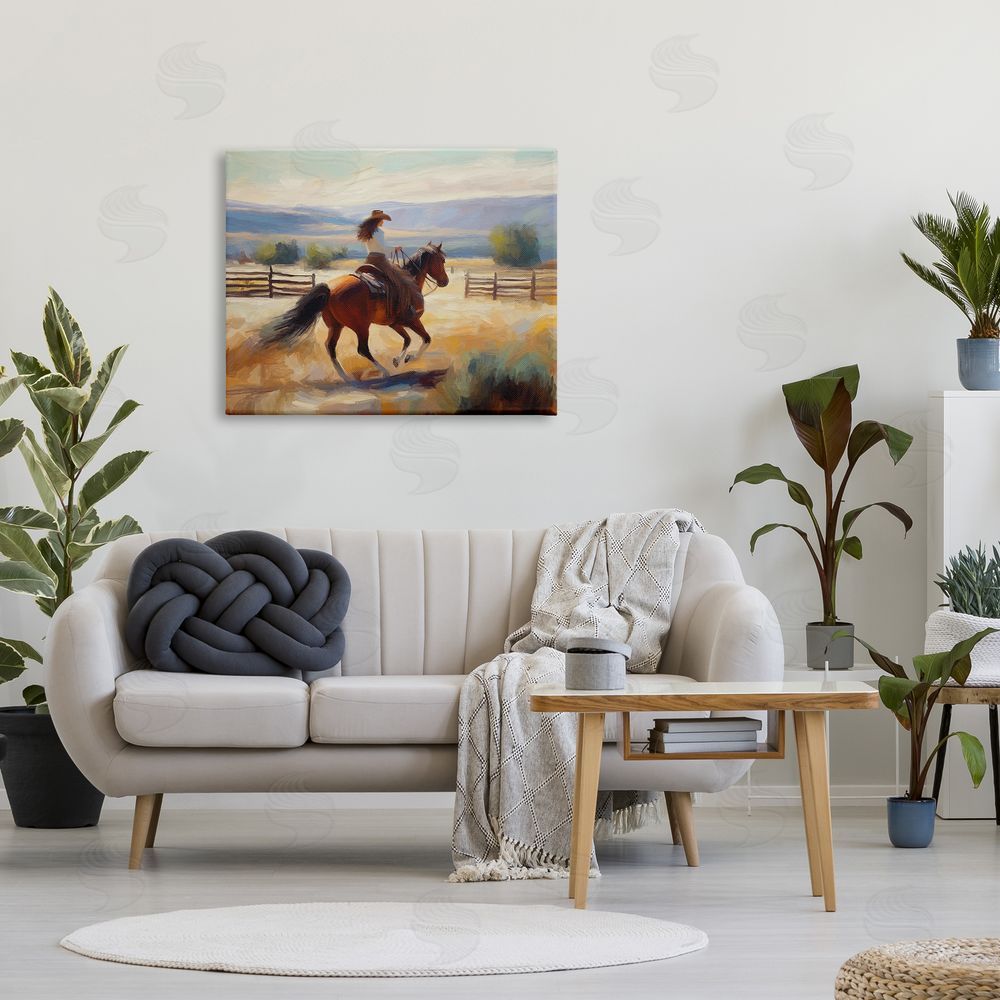 Ramona Murdock Galloping Cowgirl Landscape Canvas Wall Art Print in Room