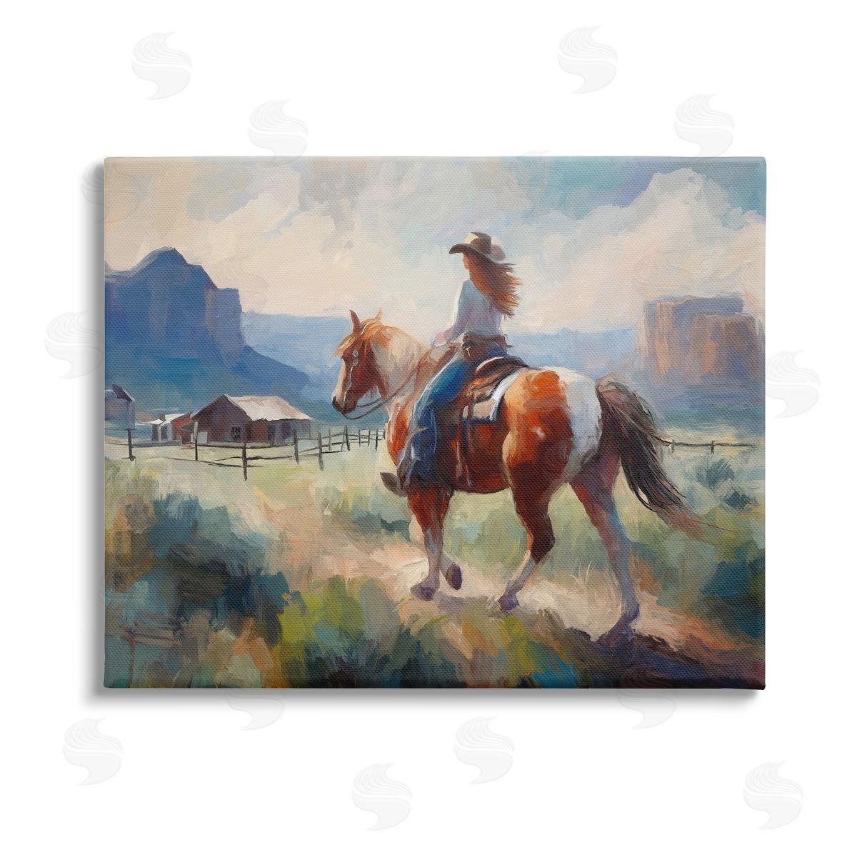 Ramona Murdock Southwestern Cowgirl Landscape Stretched Canvas Wall Art Print