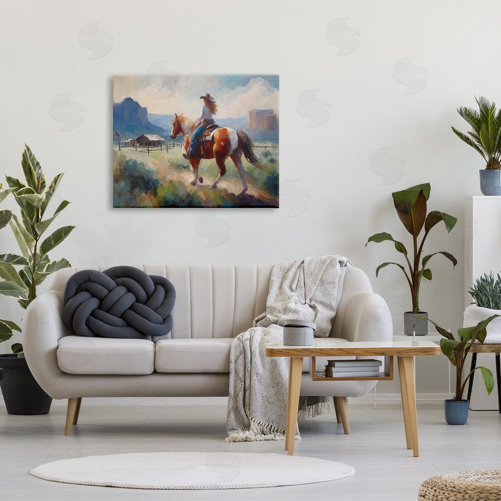 Ramona Murdock Southwestern Cowgirl Landscape Canvas Wall Art Print in Room