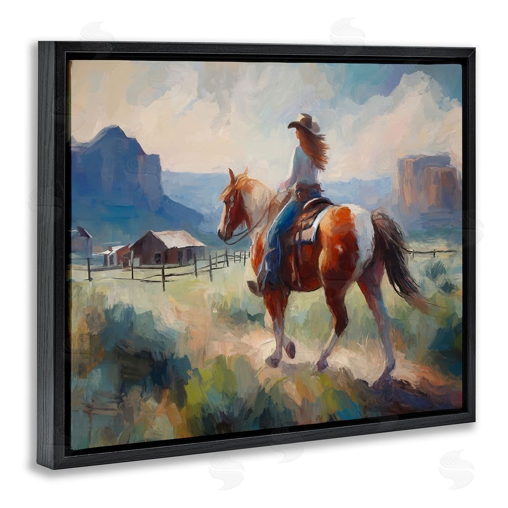 Ramona Murdock Southwestern Cowgirl Landscape Black Floating Frame Canvas Wall Art Print
