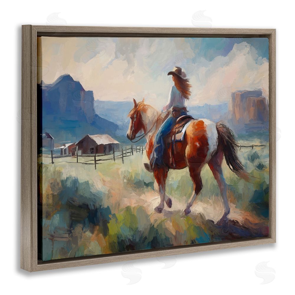 Ramona Murdock Southwestern Cowgirl Landscape Brown Floating Frame Canvas Wall Art Print